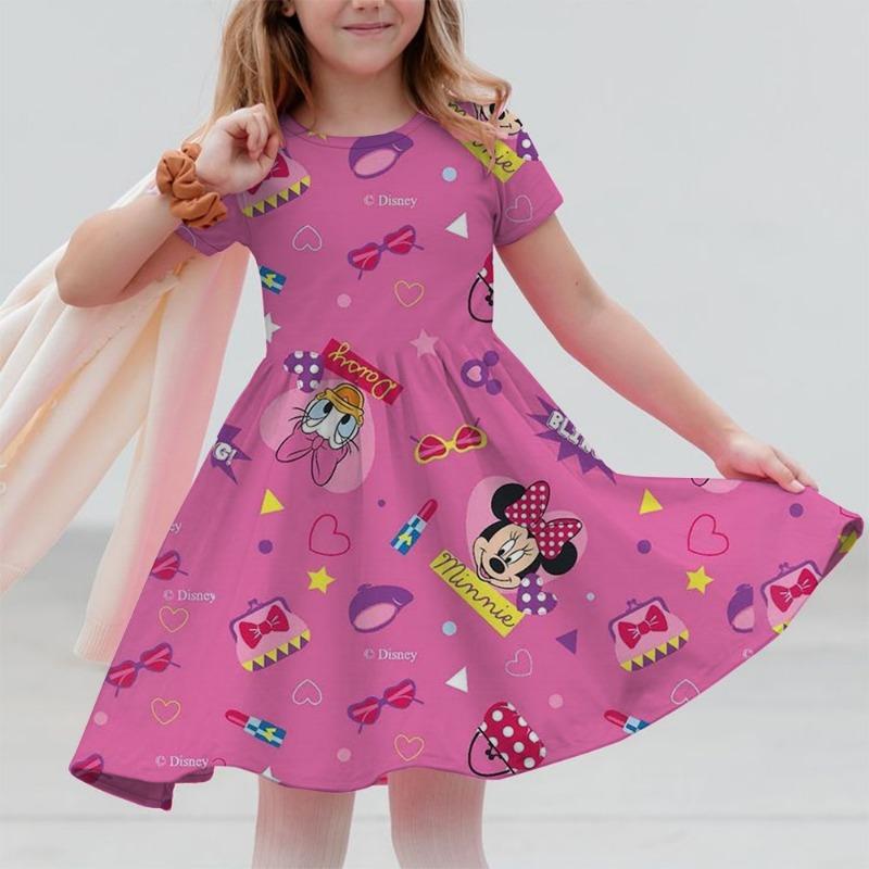 M-ickey M-innie Print Summer Dress Kids Girl Clothes Sweet Desserts Short Sleeve Casua S