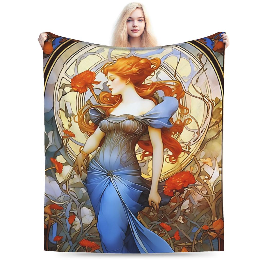 Language of Flowers Alphonse Mucha   Plush Blanket Students  Flannel Throw Blanket For Outdoor Soft Custom DIY Quality Bedspread