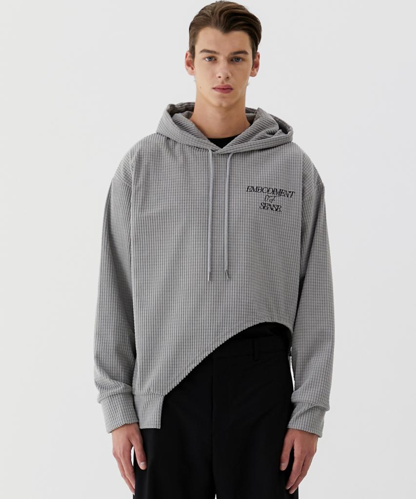 Unisex Cut-Out Square Embossed Hoodie_Gray