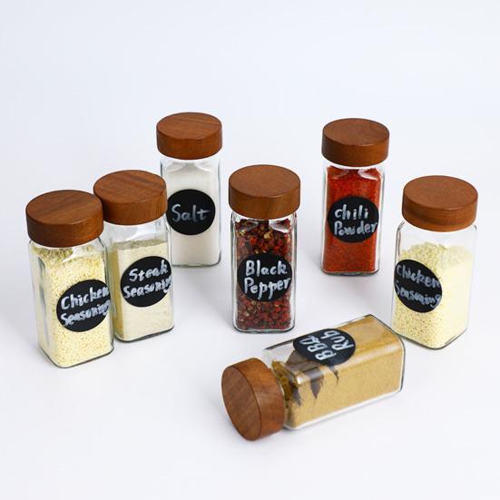 Glazen Specerijpotjes met Etiketstickers 4oz Transparant Glas met Bamboe Deksel en Siliconen Afdichting Keuken Specerijcontainer voor Organisatie, Zout, Peper