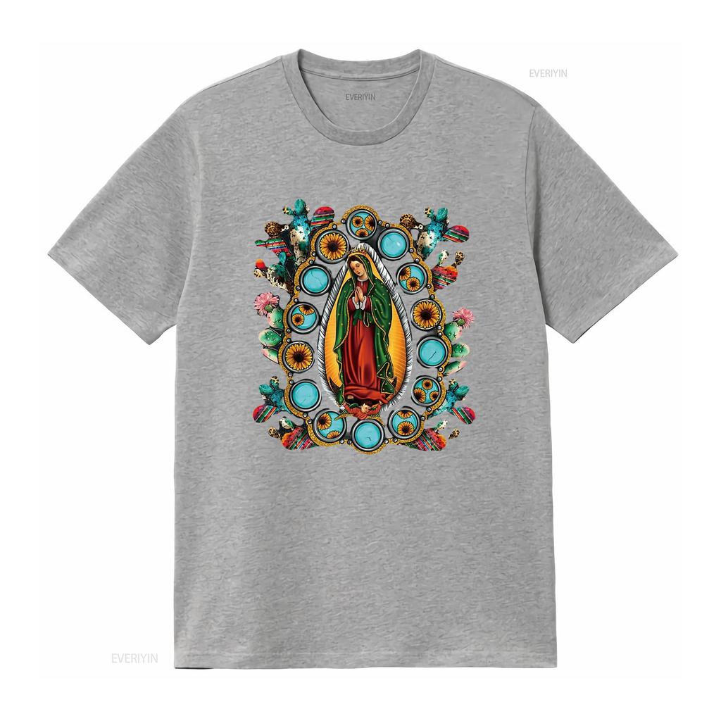 Mexican Serape Turquoise Our Lady of Guadalupe Mex Women S T Shirt Fashion Forward Style Vintage Washed Stylish Soft Homme