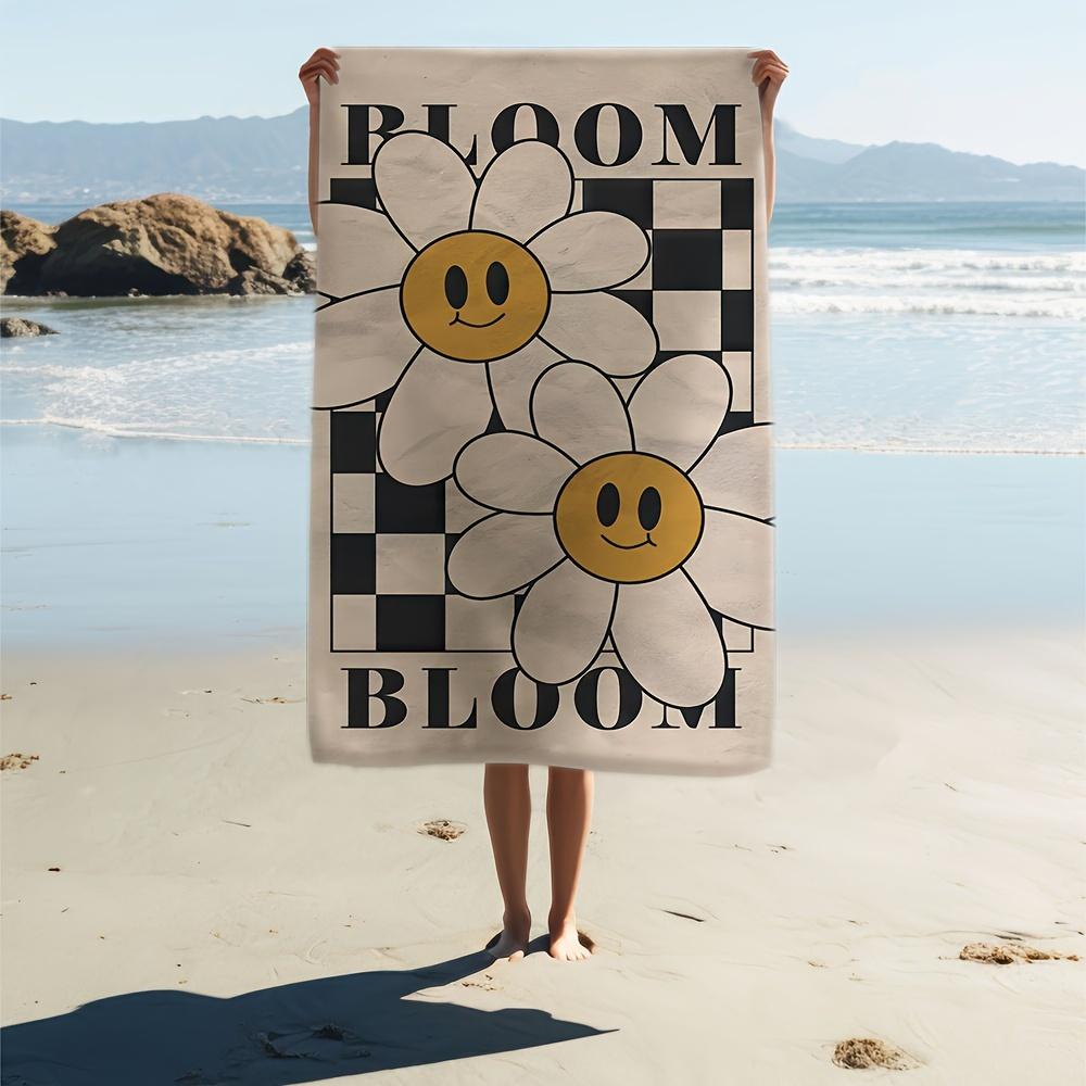 

1pc Retro Checkerboard Smiley Daisy BLOOM Beach Towel Quick Dry Microfiber Sand Free Absorbent for Pool Travel Washable W40*H60(CM)