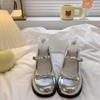 Coarse heel French Mary Jane shoes new summer light mouth with skirt fairy style silver round head small leather shoes