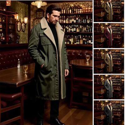 Trench-coat pour homme doublé polaire, veste longue et chaude coupe-vent avec poches