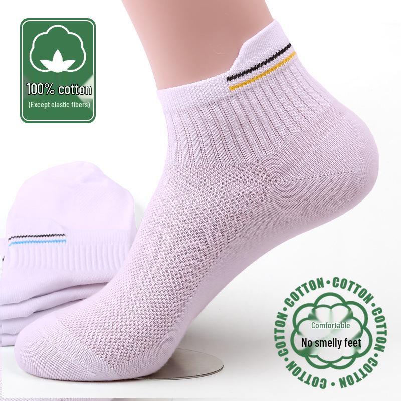 5 Pairs Unisex Cotton Mesh Ankle Socks: Lightweight, Non-Slip, Breathable for Spring/Summer
