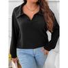 Autumn and Winter Solid Color Plus Size Women's Top V-neck Long Sleeved Pit Stripe Brushed T-shirt Loose Fitting Shirt