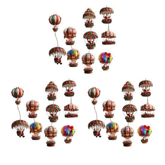 Vánoční dekorace horkovzdušného balónu Dřevěný 2D plochý Santa Claus v horkovzdušném balónu Přívěsek pro sváteční výlohu zeď domácí dekoraci