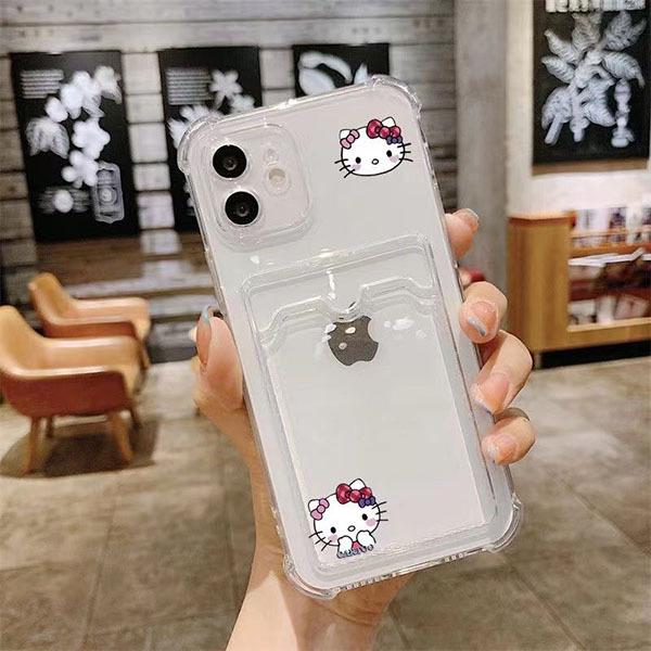 

KT Cat Card Holder for Apple 1716 Phone Case: Fits Models 15 Pro Max, 14, 13 Pro - Cartoon Design iPhone 16 Pro Max