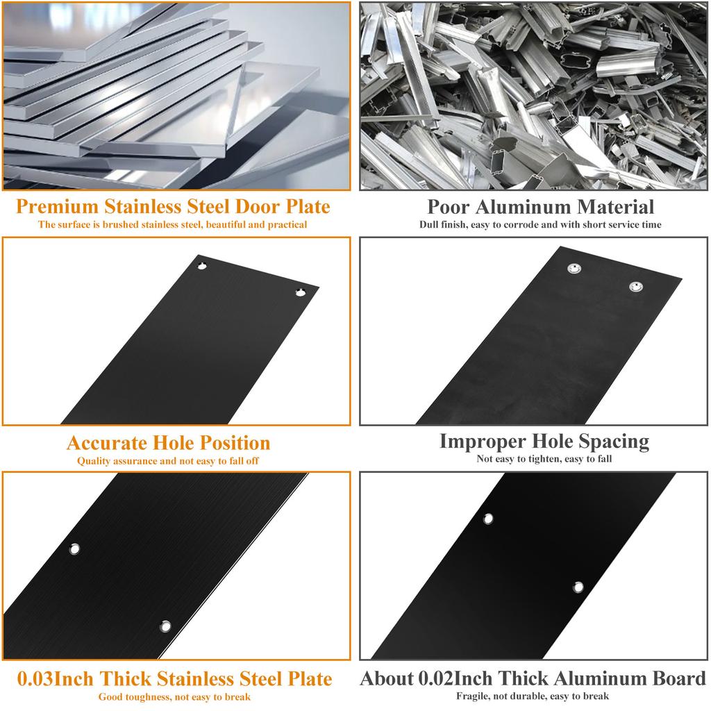 2 Pcs Push Door Plate 16X4 Stainless Steel Door Push Plate Door Kick Plate Black,Brushed Doorplate Door Proection Metal Plate
