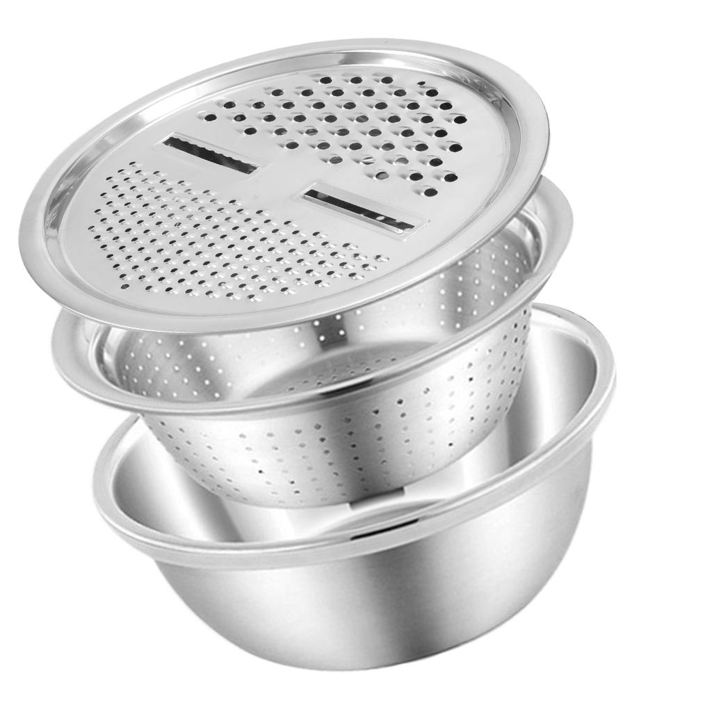 Practical Stainless Steel Basin with Drain Basket Efficient Kitchen Tool Set Suitable for Multifunctional Kitchen Use