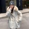 Women's Mid-Length Cotton Jacket with Large Fur Collar, Hooded, Winter 2024 Style, Warm Outerwear.