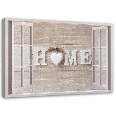 Canvas Print, Home Lettering On Light Wood In a Window