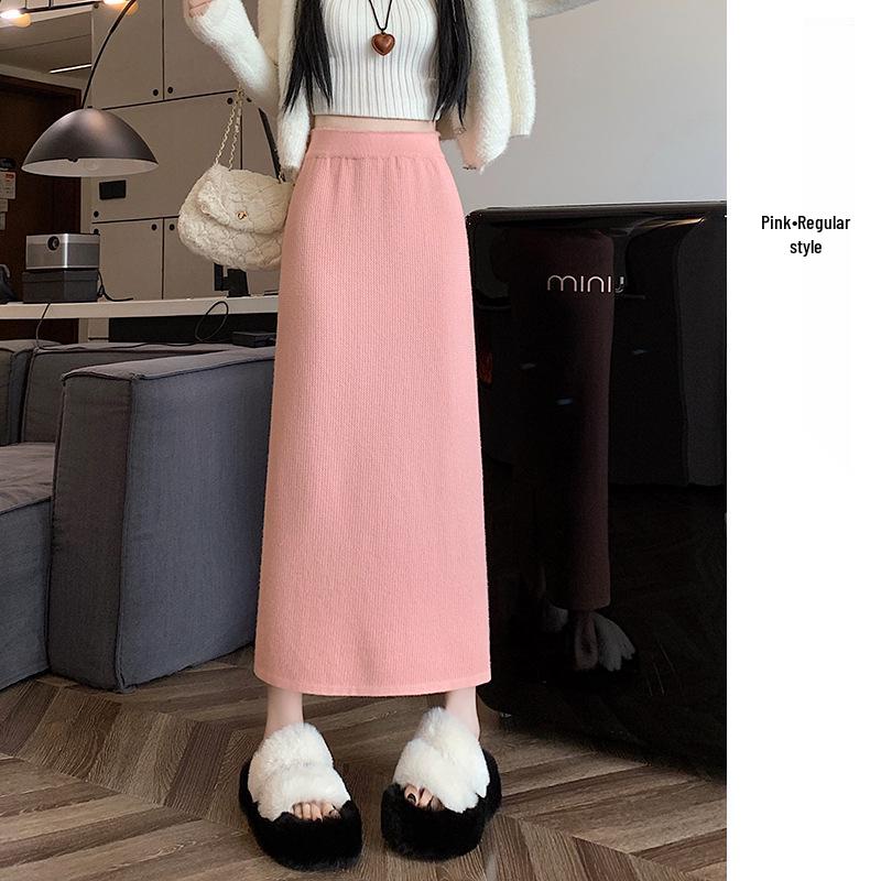 2025 New Women s Plus Velvet High-Waist Straight Midi Skirt - Petite Autumn/Winter Style S