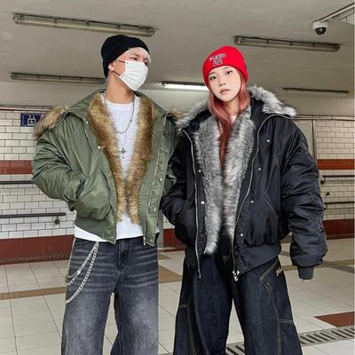 Men's Trendy Black Snow Leopard Hooded Fur Collar Winter Jacket