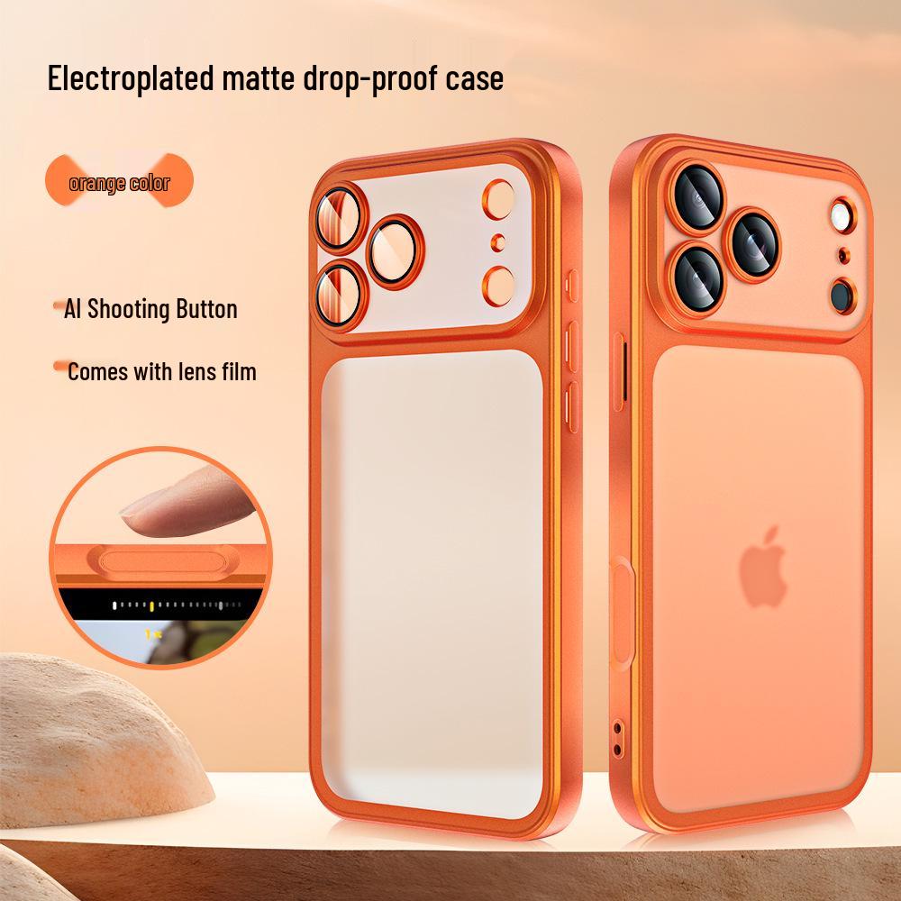 

iPhone 17 Pro Max Electroplated TPU Frosted Case with Lens Film - Anti-fall Protective iPhone 15 Pro Max оранжевый