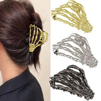 Punk Metal Skeleton Hand Hair Claw Clips Vintage Shark Clip Halloween Party Accessories Hair Crab Hairpins Jewelry Barrettes Gifts