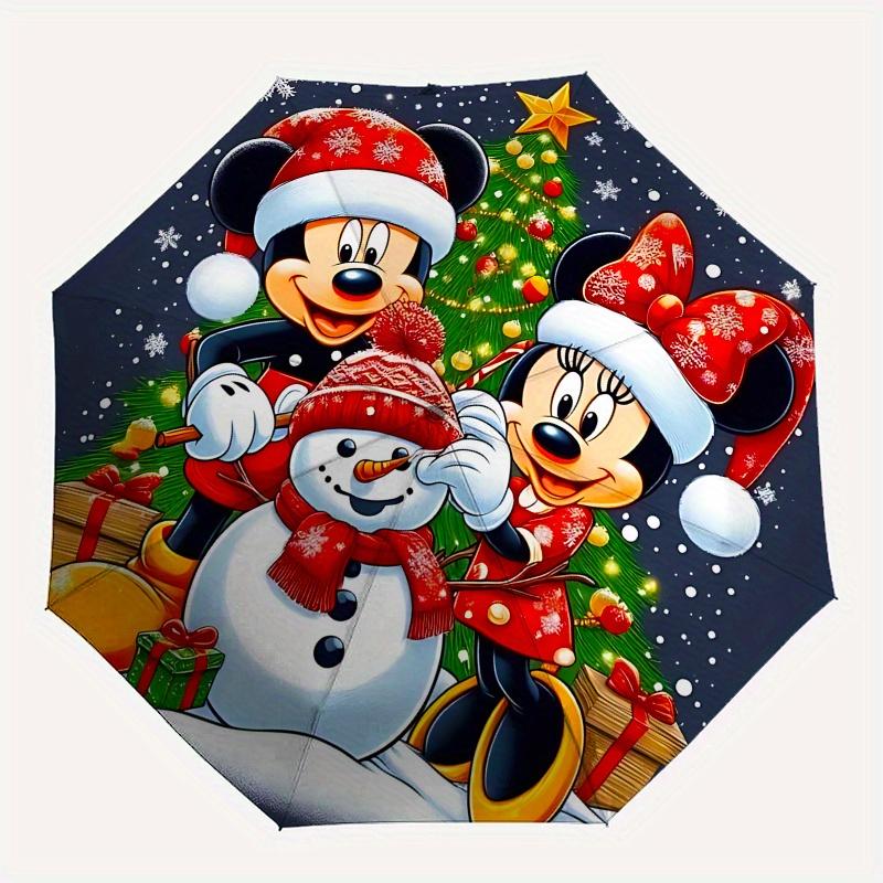 Mickey Mouse Minnie Mouse Automatic Opening and Closing Umbrella - 8 Ribs Portable Folding Umbrella with Plastic Handle, Suitable for Leisur
