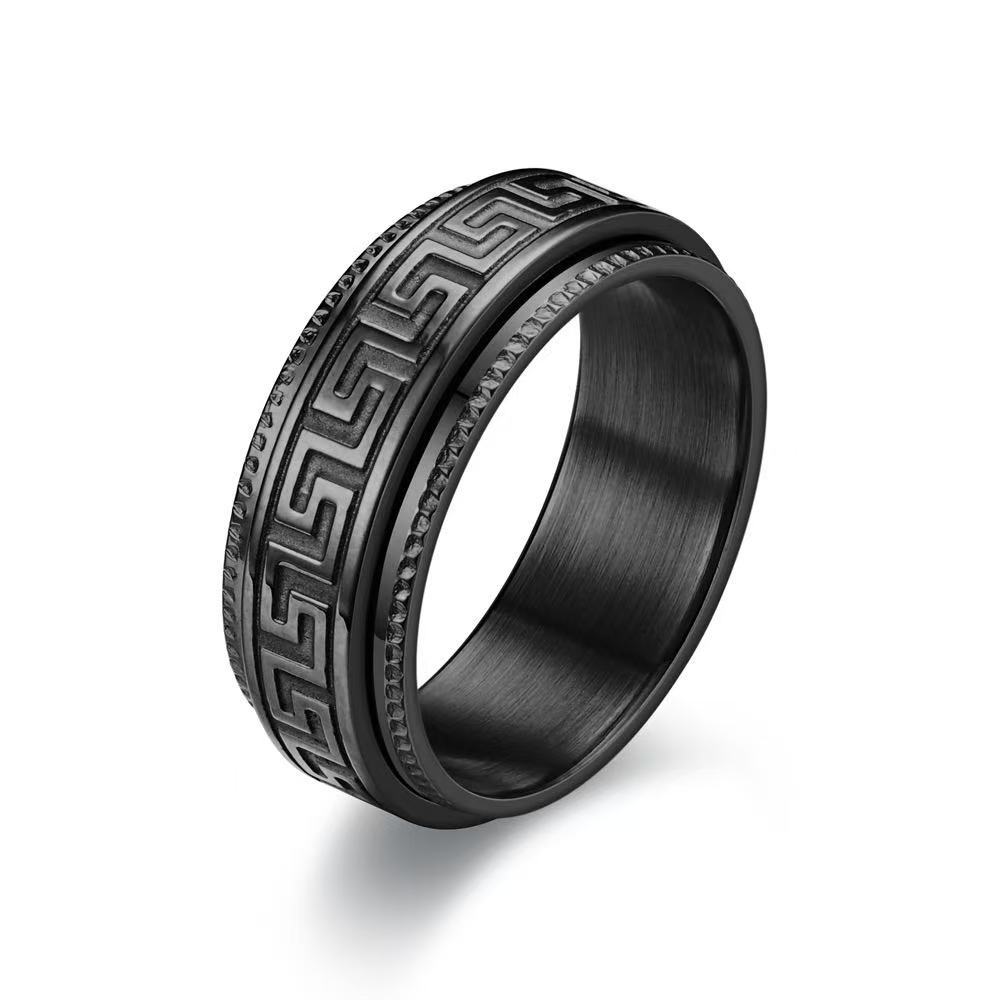 Great Wall Pattern Men's Stress Reducing and Anti-Anxiety Rotating Fashionable Couple Ring