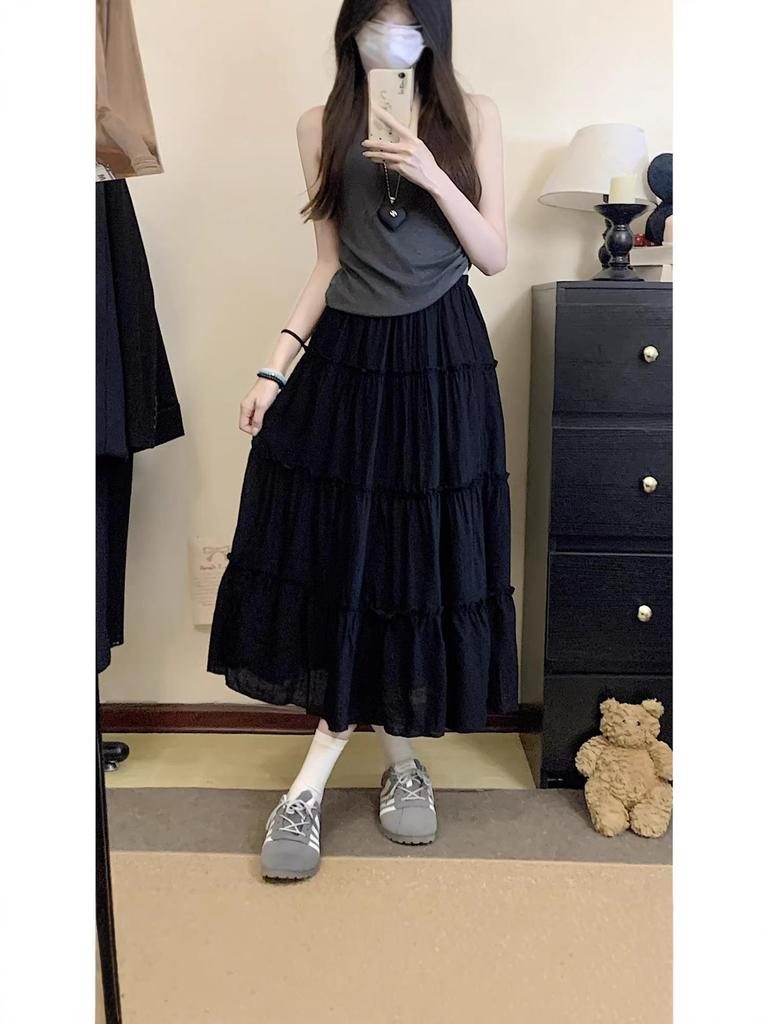 2026 Summer Plus Size Korean Style High-Waisted Mid-Length Puffy Skirt