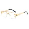 Leopard frameless trimmed sunglasses new double beam square sunglasses European and American fashion trend sunglasses women