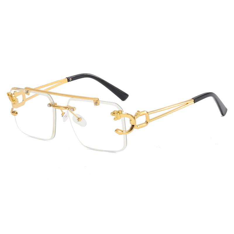 Leopard frameless trimmed sunglasses new double beam square sunglasses European and American fashion trend sunglasses women