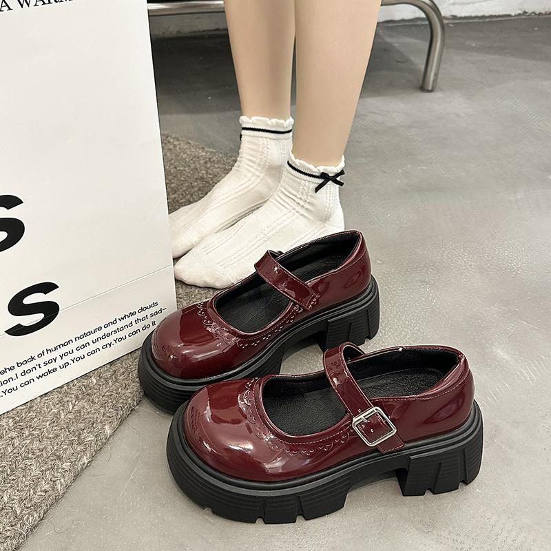 Damskie buty Mary Jane na grubym obcasie, wiosenne nowości, okrągły nosek, płytkie wycięcie, krzesło z platformą, antypoślizgowe obcasy