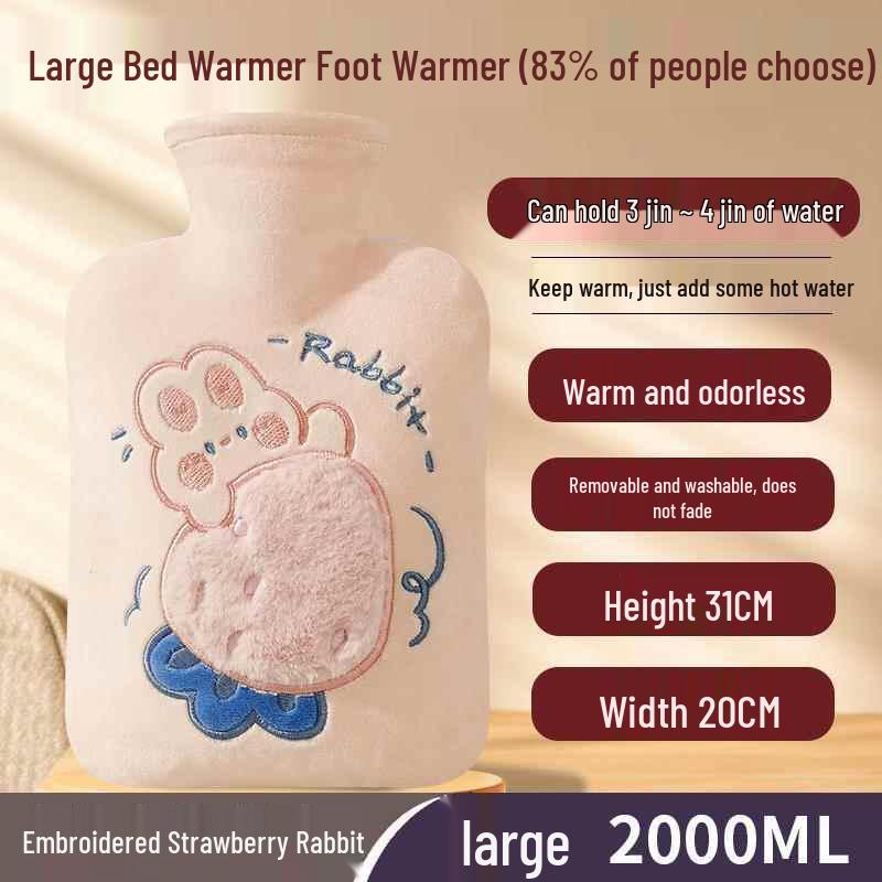 Explosion-Proof Hot Water Bottle with Cute Plush Cover - Ideal for Abdomen and Bed Warmth