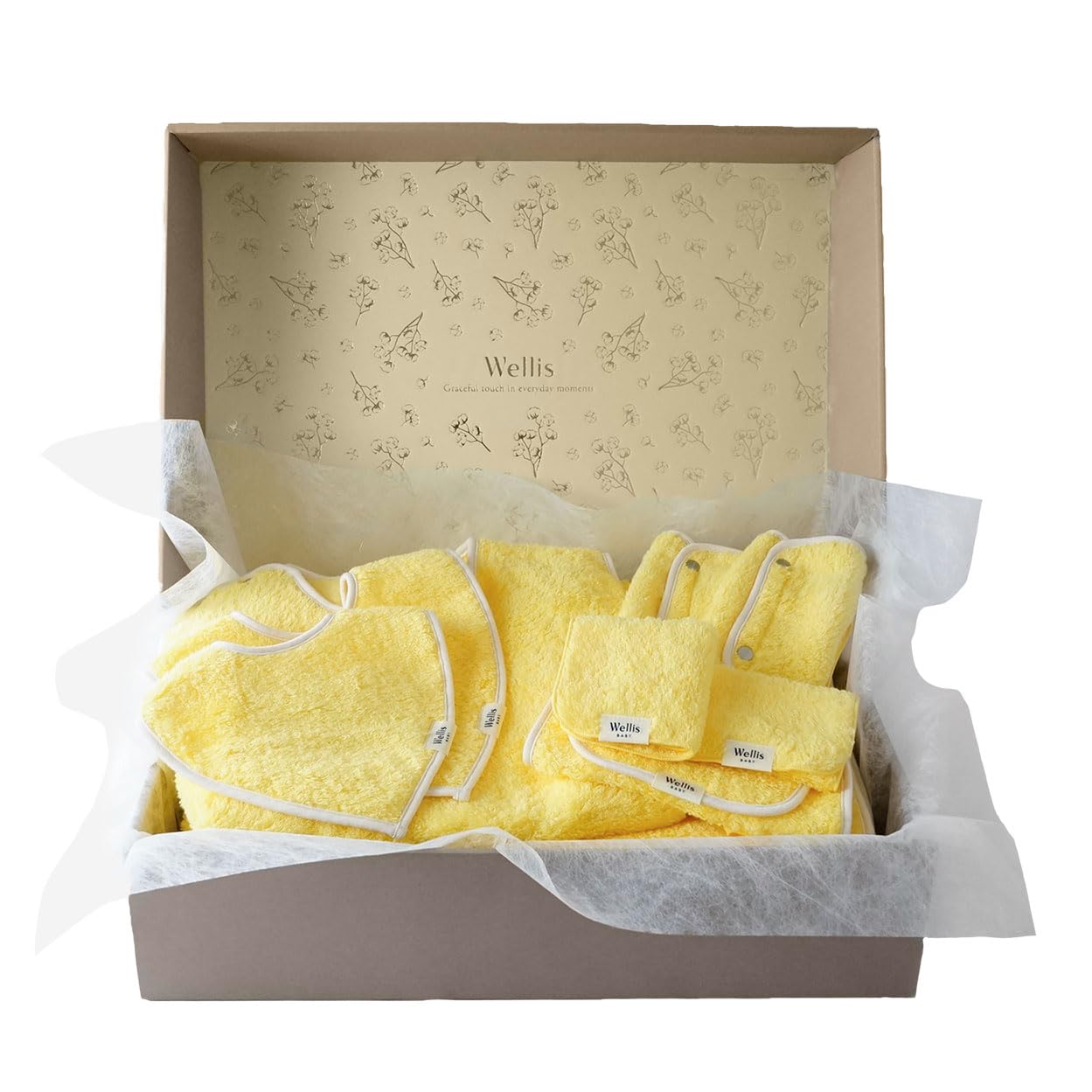 

Wellis BABY ALL in Box Mimosa Small Large Mummy Daddy Sweat Baby Carrier Cover (Swaddle, Bib, Bib, Sleeper, Towel, Towel, Pad, Mimosa)