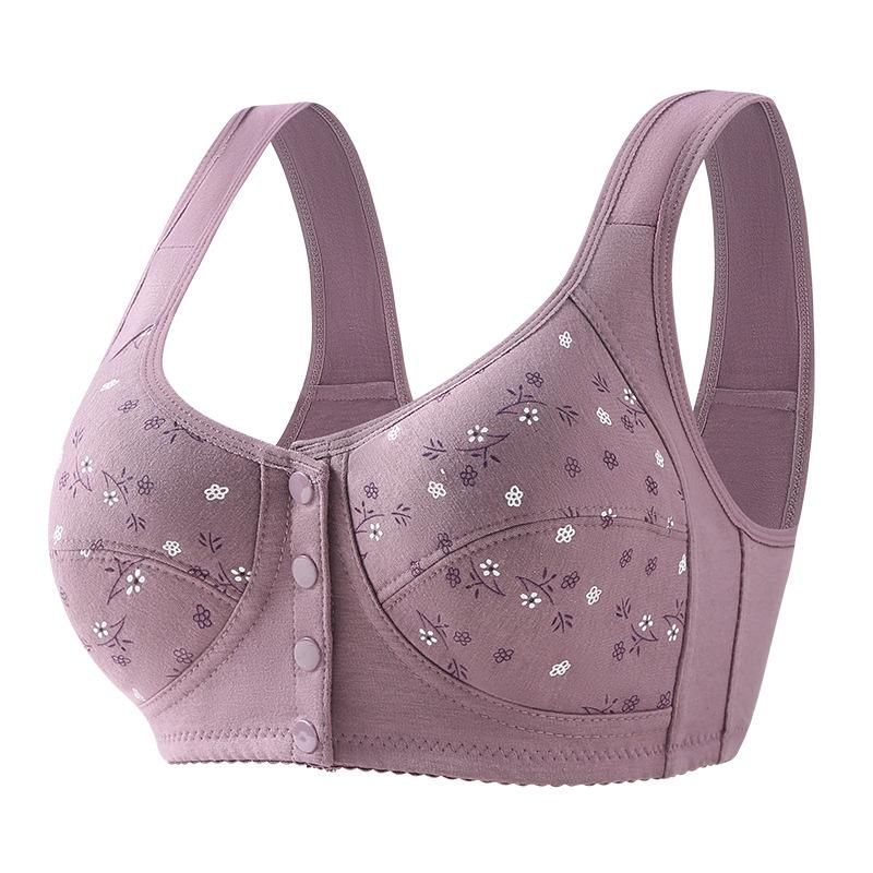 Intimo stampato con fibbia frontale per donna in morbido cotone, reggiseno grande regolabile stile canotta per mezza età e anziani