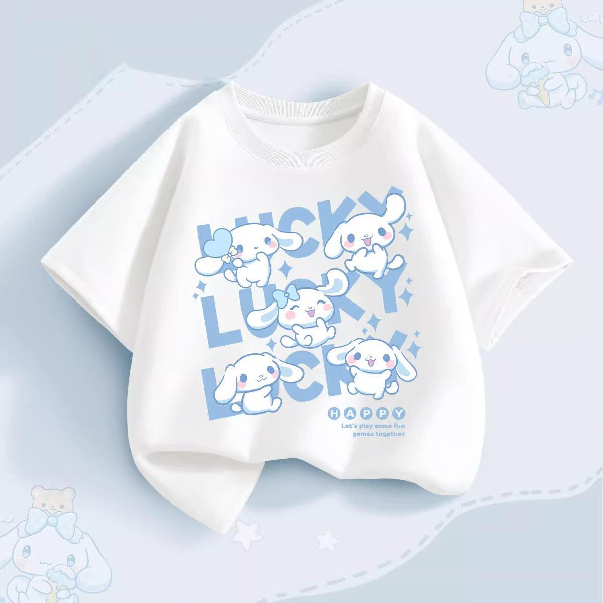 

Cinnamon Dog Print Tshirt Sapphire Pattern Round Neck Parentchild Outfit Pure Cotton Casual Top Suitable for Both Unisex Women S