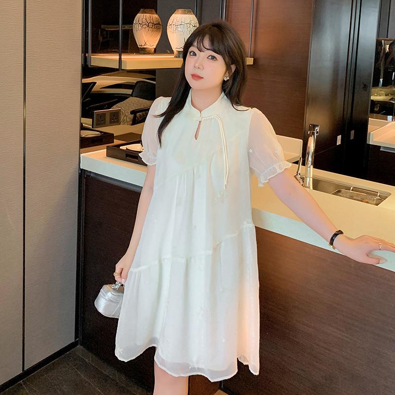 Large size women's clothing sweet sister embroidered dress summer new meat cover cool A-shaped dress 230435