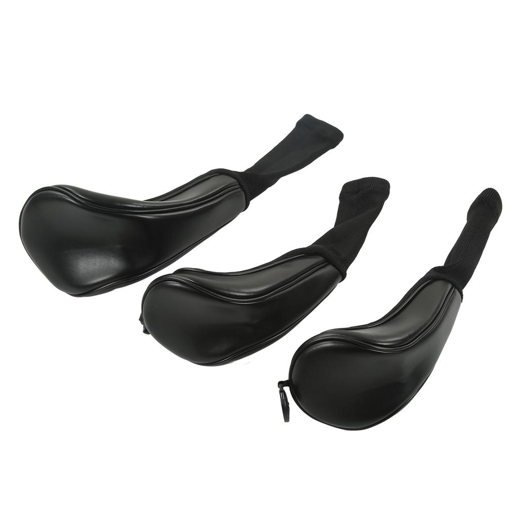 3 ks golfových holí, kryty na hlavici, golfové hole, prázdný dřevěný kryt na tyč, PU vodotěsný elastický nylonový kryt na klobouk