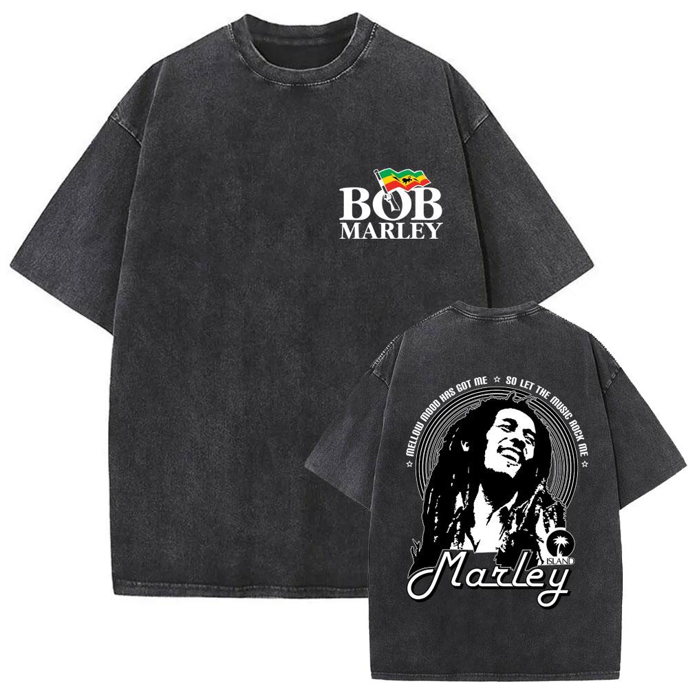 Washed Vintage Bob Marley Graphic T-shirts Men Women Retro Reggae Music Streetwear Men s 90s Gothic Punk Oversized T Shirts Tops S разноцветный