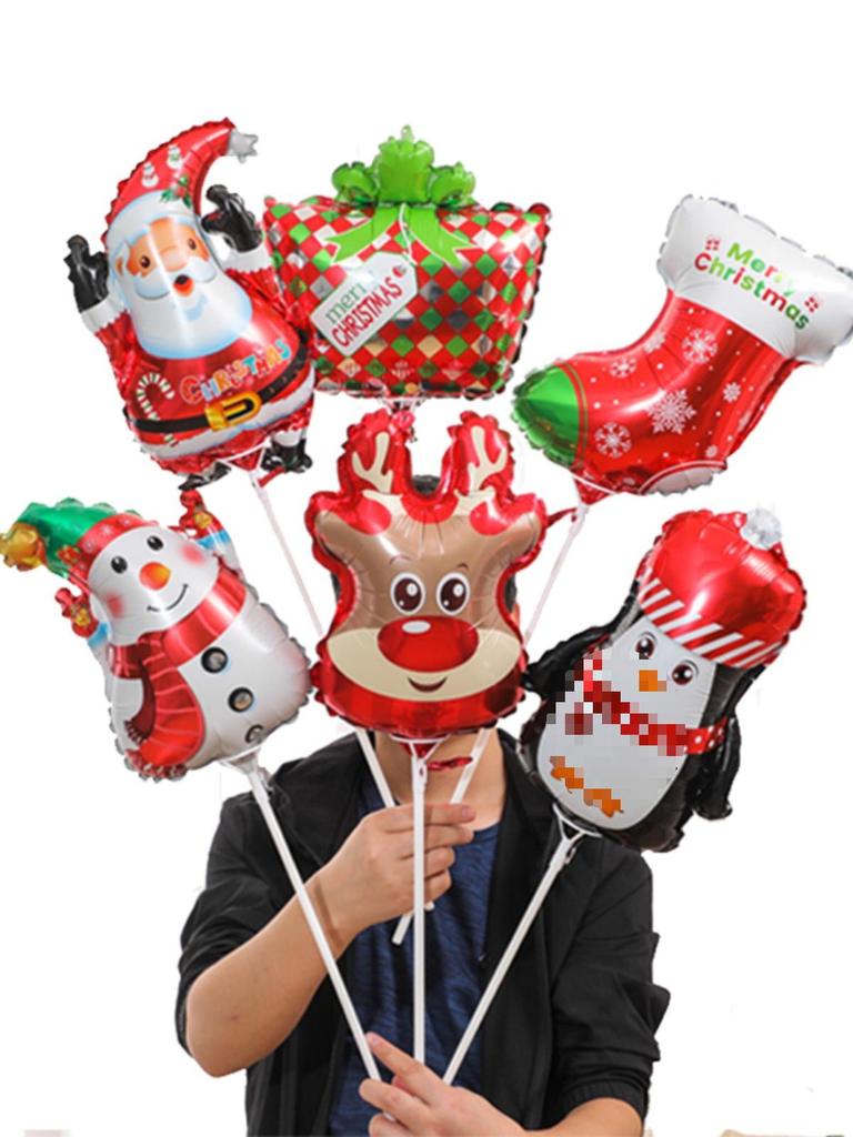 Santa Claus Christmas Decoration Balloons with Sticks and Small Gift Headbands for Kindergarten and Mall Scenes