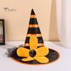Halloween Costume Hat Witch for Women Girls, Large Striped Wizard Holiday Themed Party Accessories with Flower Accessories, Cosplay, Parent