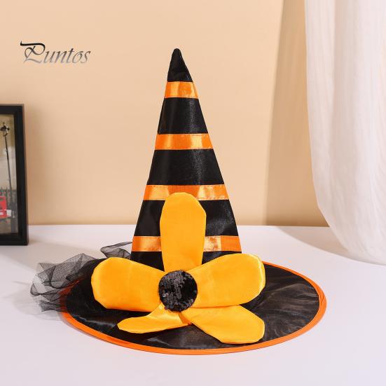 Halloween Costume Hat Witch for Women Girls, Large Striped Wizard Holiday Themed Party Accessories with Flower Accessories, Cosplay, Parent