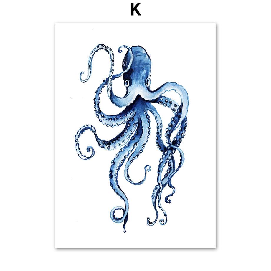 Whale Dolphin Crab Fish Octopus Seahorse Coral Ocean Posters And Prints Canvas Painting Wall Art Pictures Kids Room Home Decor