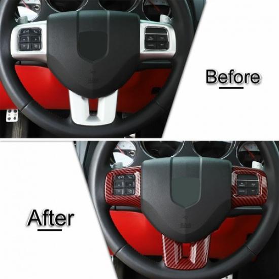 Steering Wheel Moulding Cover Trim for Dodge Challenger Charger 09-14 Red Carbon