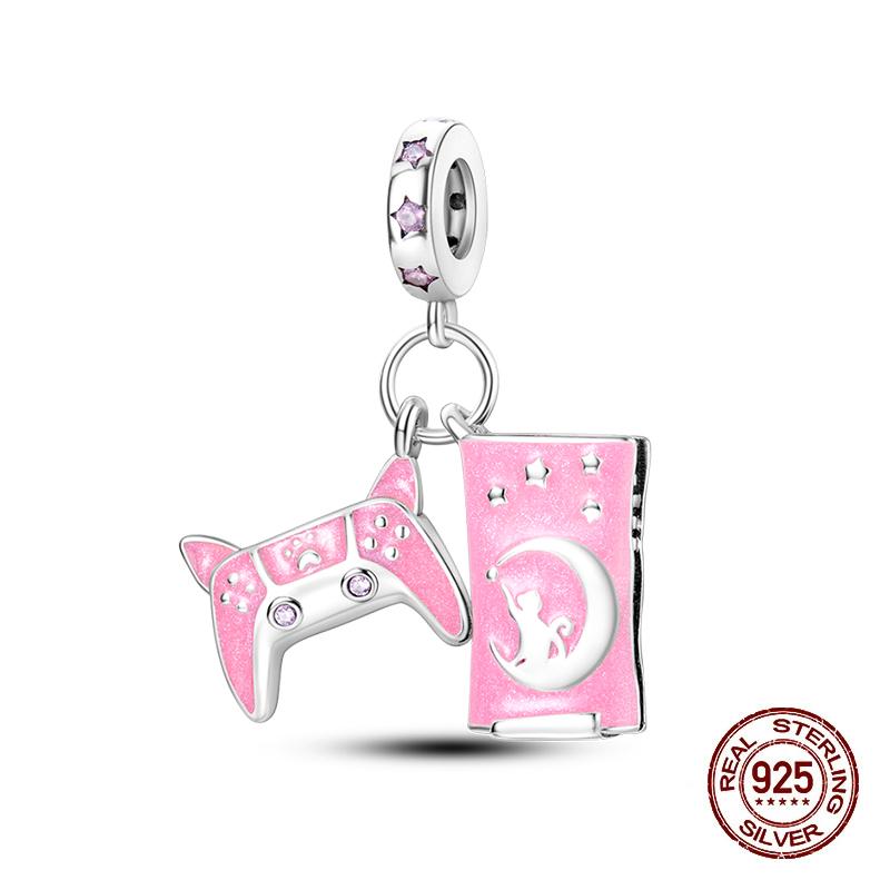 Fit Original Copper Charms Beads Game Console Headphones Pink Charms For Women Fine Diy Birthday Jewelry Gifts