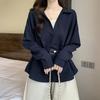 Korean-style V-neck Long-sleeve Shirt for Women, 2026 Spring and Autumn New Model, Versatile for Commuting, Faux Two-piece Top