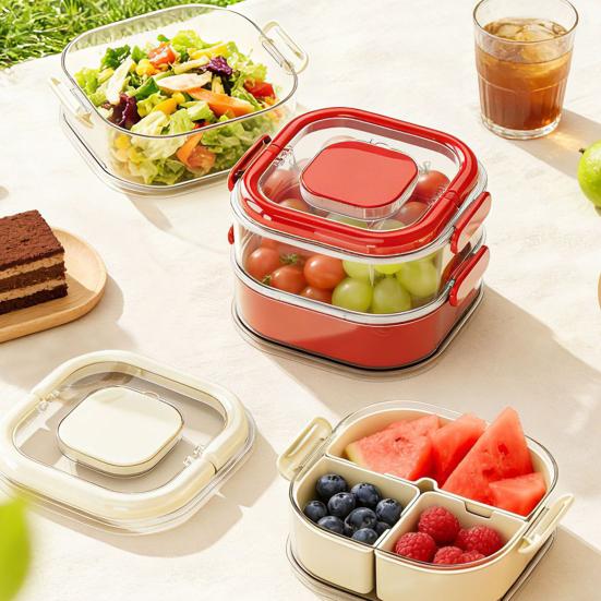 Fruit Storage Box Leak-Proof Sealed Multi-layer Food Container with Partition And Top Storage Portable Lunchbox for Kitchen Outdoor Camping