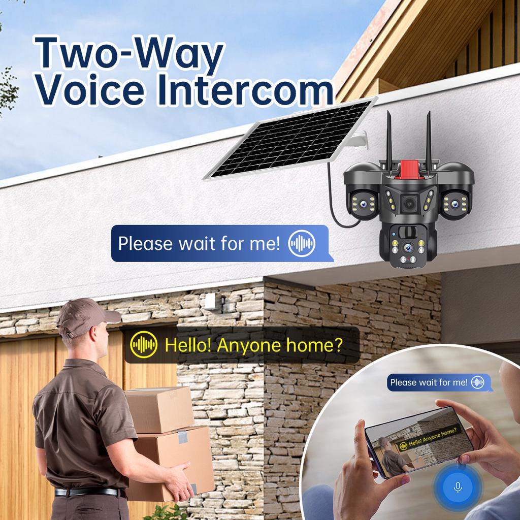 Kamera solarna OKAM PRO z trzema obiektywami 15MP HD 4G SIM CCTV IP66 Wodoodporna Dwukierunkowy dźwięk PTZ Śledzenie ruchu Kamera zewnętrzna z alarmem świetlnym