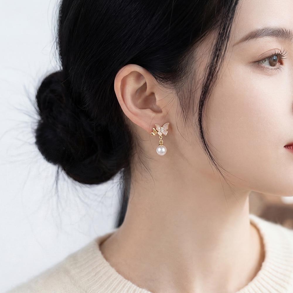 Elegant Butterfly Drop Earrings Set: 3 Pairs of High-End Silver Studs for Women.