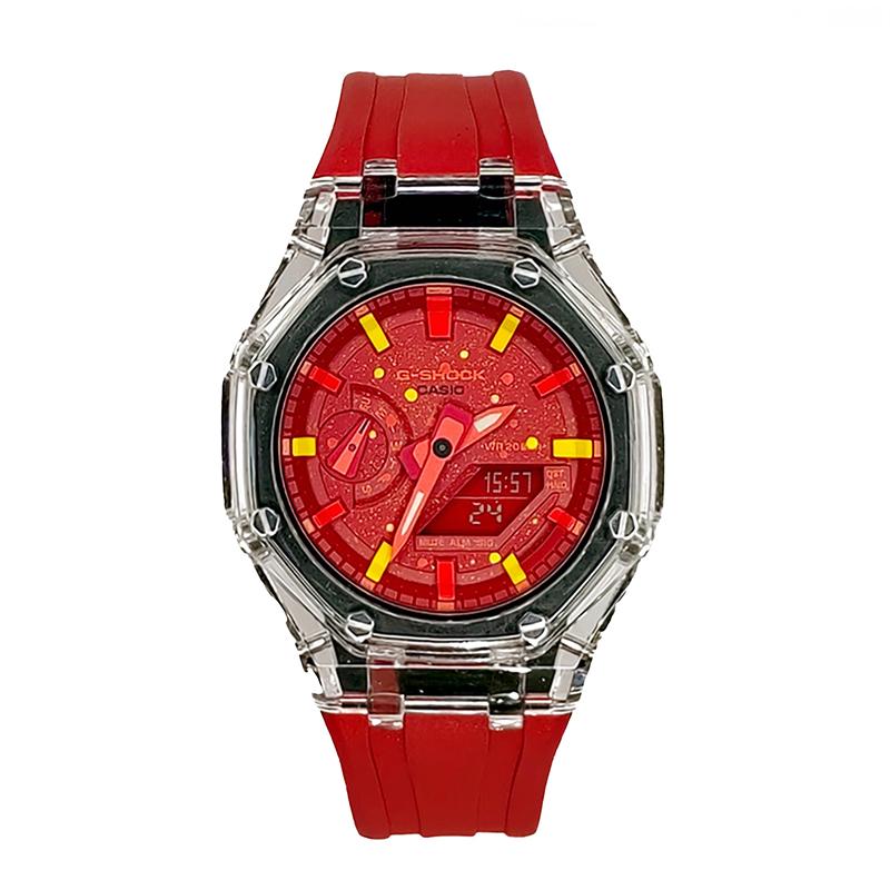 Casio Men Liquid Crystal,Analog Dual Display Series Red Watch GA-2100-4A(Watch3--