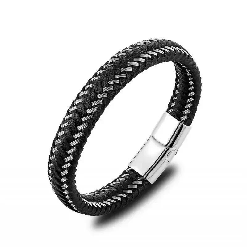 Mens Womens Couple Metal Infinity Sign Leather Bracelet Magnetic Closure Charm Bracelet Leather Wristband Casual Jewelry