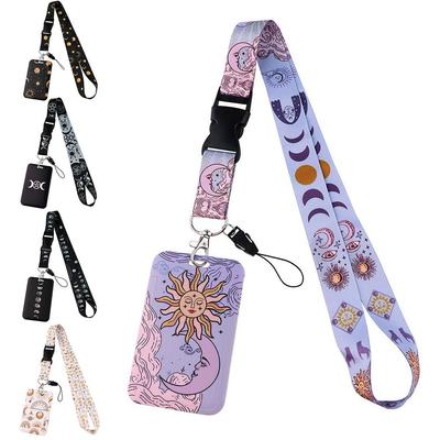 Cute Sun Moon Name Card Holder Lanyard Hanging Rope Badge Holder Neck Straps ID Card Holder