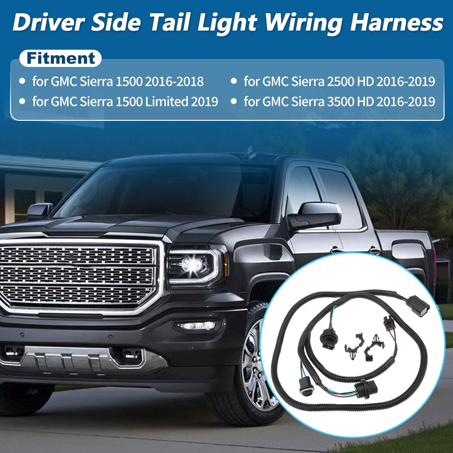 23295980 Driver Side Tail Light Wiring Harness for GMC Sierra 1500 2016-2019 Headlight Socket Harness for GMC Sierra 2500 3500