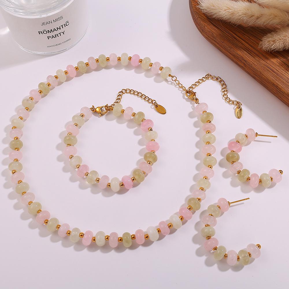 Fashion Color Natural Stone Abacus Bead Bracelet Light Luxury Versatile Personality Bracelet Earrings Jewelry Women