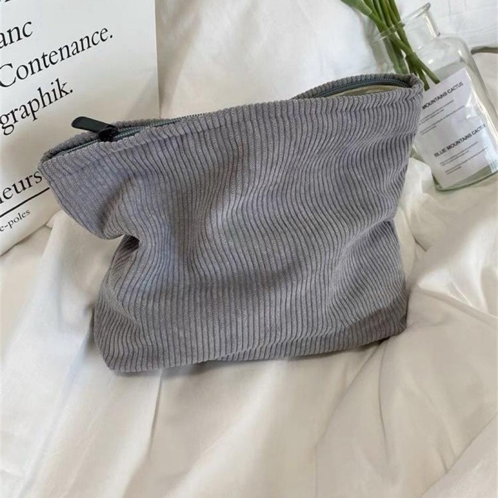 Solid Color Corduroy Cosmetic Bag Clutch Bag Large Capacity Makeup Organizer Korean Storage Pouch Women Travel Toiletry Case