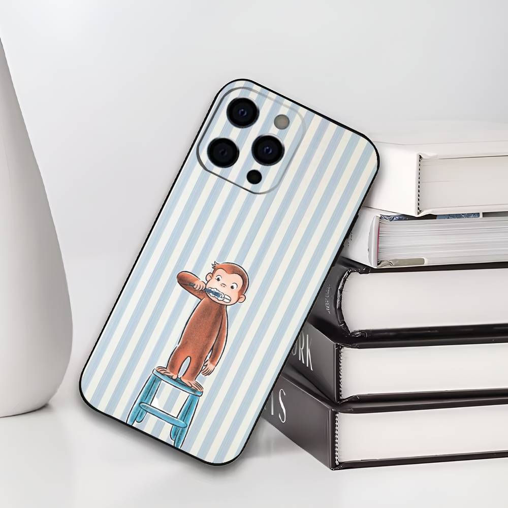 

Mokey C-Curious G-Georges Phone Case For iPhone 17,16,15,14,13,12,11 Plus,Pro Max,XS,Soft Black Cover iPhone14ProMax